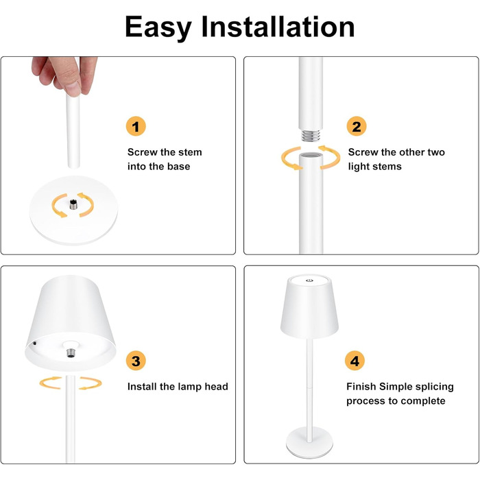 Світлодіодна настільна лампа бездротова з сенсорним керуванням, USB-C, димування, акумуляторна, 3 режими кольору, регульована висота, IP54 водонепроникна. Для ресторану, спальні, бару, вулиці. 2 шт (Білий)
