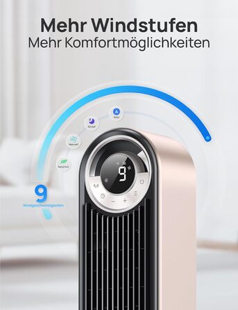 Dreo 25dB Smart Quiet Tower Fan with Cooling, 106cm WiFi Alexa Tower Fan, 90° Oscillating Fan, Remote Control 9-Speed 9-Mode 12 Hr Timer Voice Control, Black