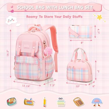 Рюкзак для дівчаток: стильний шкільний рюкзак з великою місткістю (рожевий, 3-в-1)