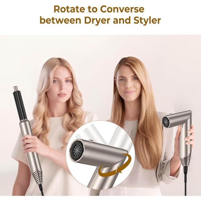 Фен-стайлер 6 в 1 для волосся, Airstyler Set, автоматичний локонів, термощітка, фен, мультистайлер для жінок, чорний (золотий)