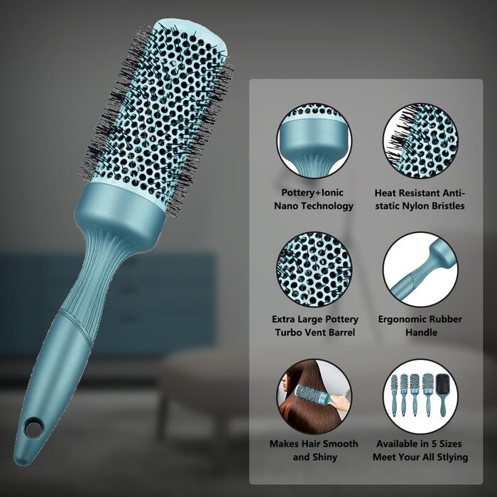 Набір для укладки волосся Haar-Rundbürste: круглі щітки, термостійкий нейлон, кераміка, антистатичні, для салонного догляду, з масажною щетиною