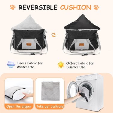 Автокрісло для собак Nobleza - зручне ліжко для маленьких собак з кишенями та змінним матрацом, 58x56x33 см (бавовна, плюш, пластик/метал)