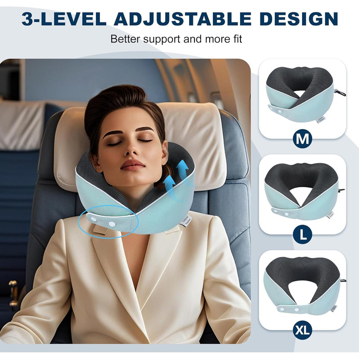 Подушка для шиї Comfy - подорожі літаком/автомобілем, memory foam, маска для сну, 360° підтримка (Морська блакить)