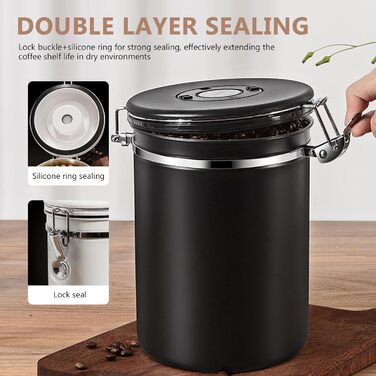 Кавовий контейнер ZONJIE 2.8л з нержавіючої сталі, вакуумний, з CO2-вентилем та датчиком дати, для 1 кг кавових зерен