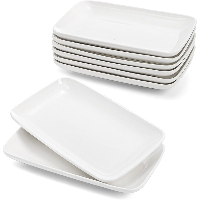 Набір Foraineam з 8 прямокутних порцелянових тарілок 8 дюймів (20x12x2.5 см) - для десерту, закусок, салатів