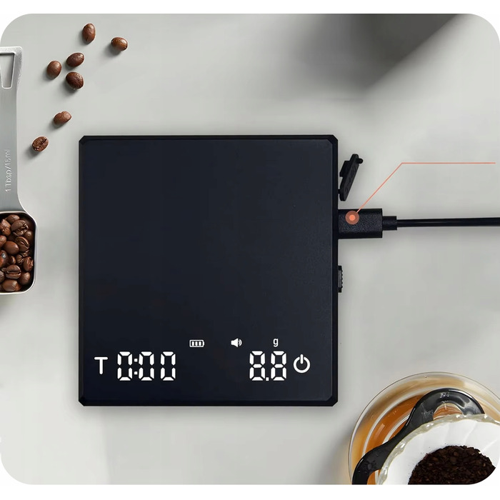 Ваги для кави еспресо з таймером, точність 0.1 г, USB-C, кухонні ювелірні ваги до 2 кг