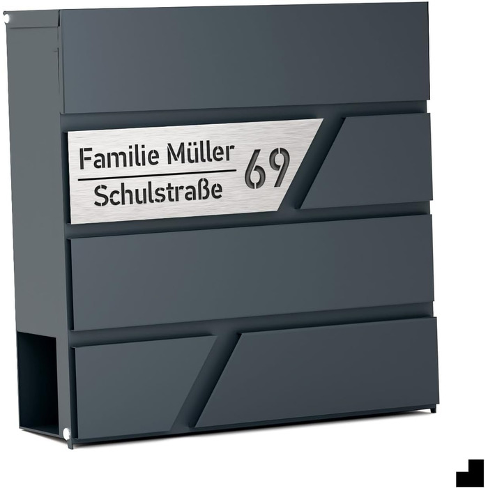 Поштовий ящик для газет Anthrazit Julia Standard: персоналізований з табличкою для імені, настінний, порошкове покриття RAL 7016, 37x37 см