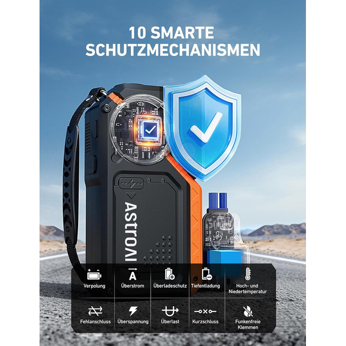Powerbank для авто AstroAI з пусковим струмом 8000А та компресором 150PSI оранжевого кольору