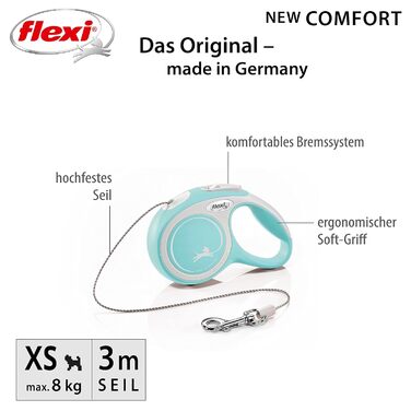 Висувна повідка для собак Flexi, м'який грифель, довжина 3/5/8 м, вага до 8-20 кг, блакитний колір, XS