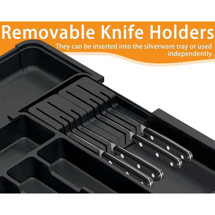 Органайзер для столових приборів в шухляду, розширюваний, чорний - Кухонний органайзер для шухляди