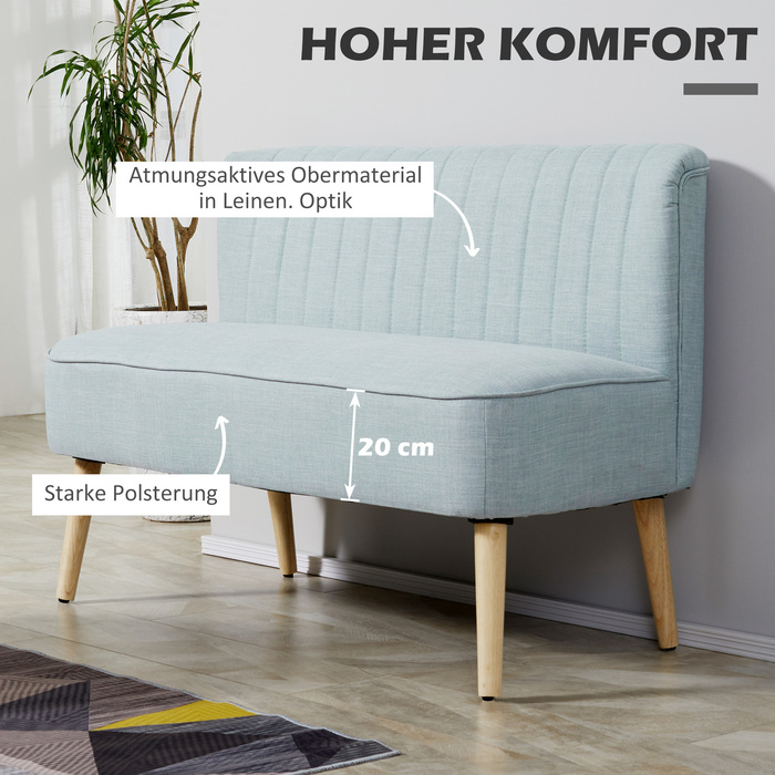 Диван HOMCOM на 2 особи, м'яке оббиття, легкий у догляді матеріал, витримує до 150 кг, розміри 117 x 56,5 x 77 см, світло-зелений