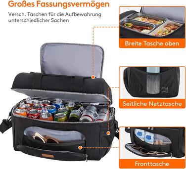 Термосумка LifeWit 23L для пікніка, пляжу, роботи та подорожей (чорна)