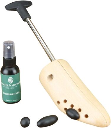 Langer & Messmer shoe stretchers for women against pinching shoes, boots or high heels - made of solid beechwood and metal mechanics - expands in width or length & width including leather stretching spray