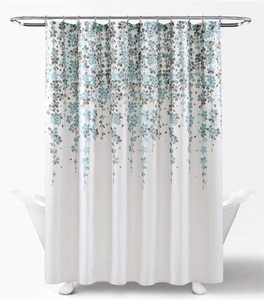 Шторка для душу Lush Decor з квітами, 183x183 см, блакитний та сірий