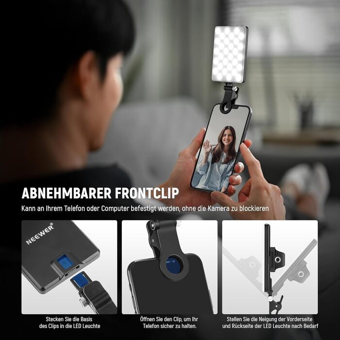 NEEWER BL120B LED світло для селфі та татуювань, сумісне з iPhone, з кліпсою, CPL фільтром, штативом та тримачем для телефону, для фото та відео