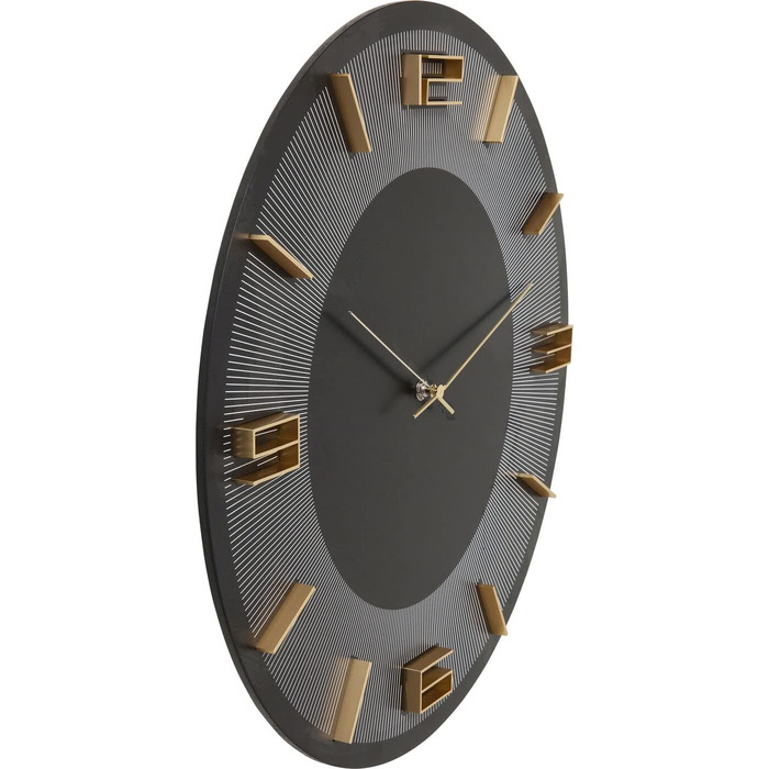 Kare Design Wall Clock Leonardo, Black/Gold, 49cm Diameter, Modern, Aluminum, Round, Clock for Living Room, Bedroom, Office, Battery not included