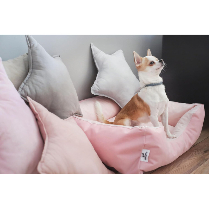 Лягушкове ліжко для собак BedDog Zara, м'яке ліжко-подушка для собак знімним та пральним чохлом, кошик для собак, собаче ліжко-диван, для маленьких собак, S L 70 x 55 x 18 см, світло-пісочний (світло-бежевий)