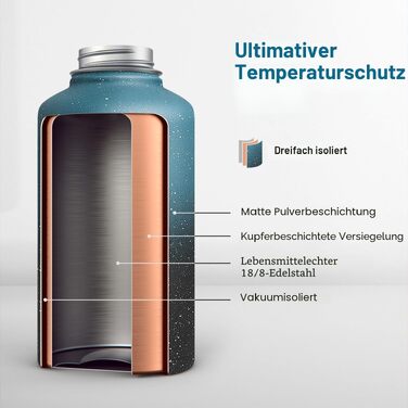 Термофляга Coolflask 2Л зі сталі нержавіюючої з трубою та 3 кришками, вакуумна пляшка для води для спорту та подорожей, Starry Indigo Black