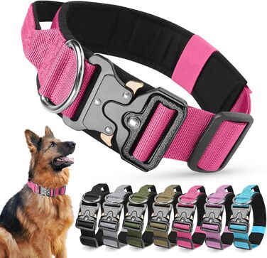 Тактичне обіднє ошейник для собак Ledeak з ручкою, регульований, широке обіднє ошейник з м'якою підкладкою, надійний карабін, для дресирування собак (фіолетовий, рожевий, XL)