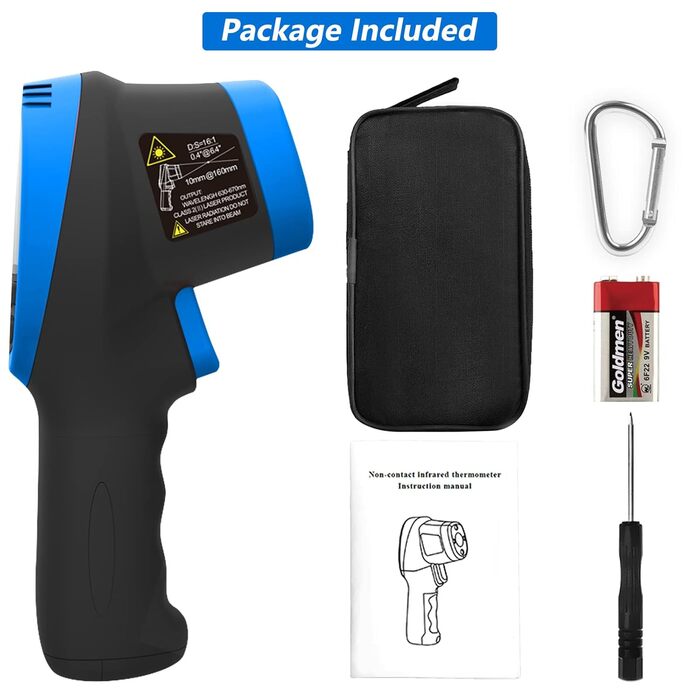 Інфрачервоний термометр 985E -50°C до 800°C з лазером, подвійний лазер, регульована емісійність, 20 комірок пам'яті, безконтактний для промисловості, піци, кухні (12 годин роботи від акумулятора) LC-985E