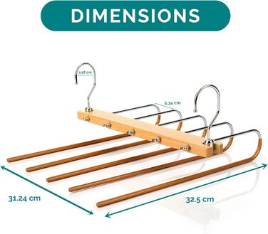 2 Pack Space-Saving Multi-Tiered Hanger - 5 in 1 Pants & Clothes Hanger Made of Wood and Stainless Steel Extendable - Foldable Multi-Hanger - Clothes Hanger Holder - Magic Pant Hangers