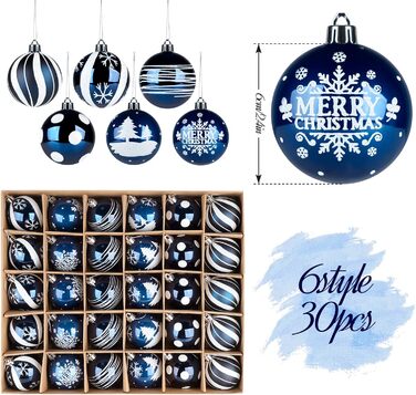 30 шт. ялинкові кулі Діаметр 6 см, пластик, темно-синій та білий колір, для прикраси ялинки на Новий Рік