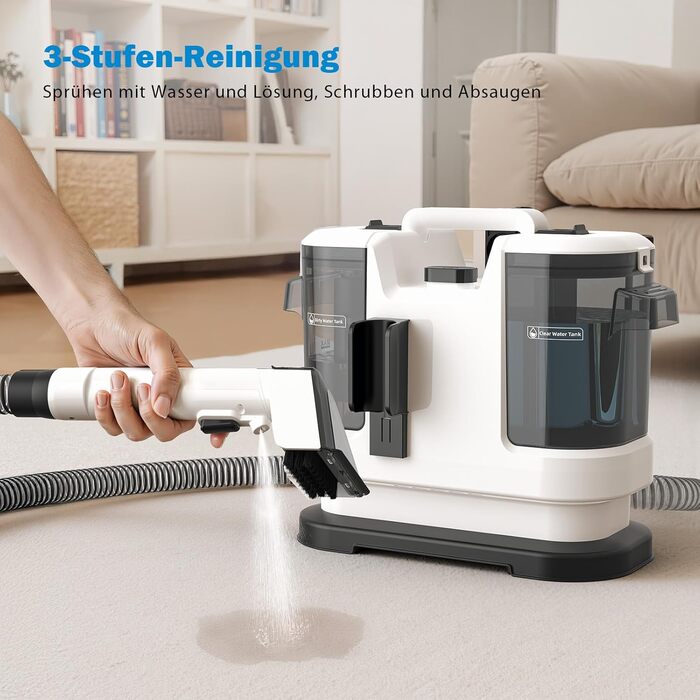 Lubluelu Пылесос для чищення мягкой мебели, 600 Вт - 18 кПа, для коврів, диванів та автосалонів, портативний, з самоочищенням та довгим шлангом (білий)