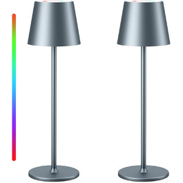 LED настільна лампа Qsky бездротова диммируемая з акумулятором, тепле світло 3000K+RGB, водонепроникна (IP54) з алюмінію, для дому та на вулицю (2 шт. срібляста + 2 шт. сіра)