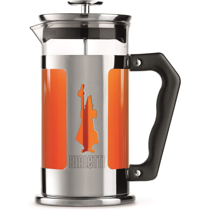 Bialetti Kaffeepresse Preziosa, French Press Filter for coffee or tea, stainless steel housing and borosilicate glass container, dishwasher-safe, 1 Liter, 8 cups, Silver (1 l (8 cups), Bundle with Perfetto Moka Classico)