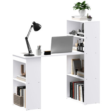 HOMCOM Desk Kitchen Table with Shelf 120x55cm Computer Desk Laptop Desk Work Desk in White for Office & Home Office