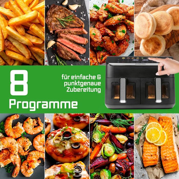 Фритюрниця повітряна Gourmetmaxx AirGenius 9 л з 2 відсіками | 8 програм | Мульти-кухня для 8 осіб | Сенсорний дисплей