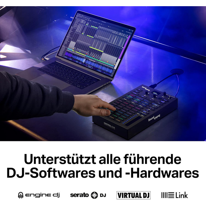 SoundSwitch Control One – Професійний контролер освітлення DMX для DJ з 3 місяцями доступу до програмного забезпечення SoundSwitch, підтримка DMX та Phillips Hue. Чорний колір