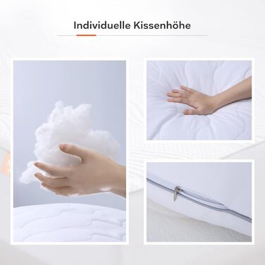 Sweetnight Pillow 80x80 Pillow 2-piece set Soft & Supportive Stomach Sleeper Pillow Double-layer quilted washable 1300g Polyester hollow fiber filling with zipper Vegan White (Double pack 80 x 80 cm) 2-piece set 80 x 80 cm