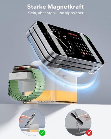 База для зарядки Apple Watch та iPhone MagSafe 3-в-1, куб сірого кольору, сумісна з iPhone 17/16/15/14/13/12/Air/Pro Max, Apple Watch 11/10/9, AirPods