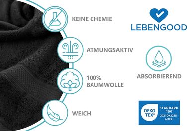 Набір рушників LEBENGOOD 10 предметів, 100% бавовна, Oeko-TEX, м'які та гігроскопічні, чорні (2 банні, 2 для рук, 4 рукавички)