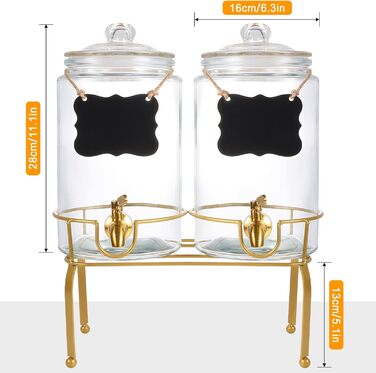 FUREEY Drink Dispenser with Stand - 2 Pack, 3.5L Glass Top Drink Dispenser with Stainless Steel Spout - Leakproof for Juice, Tea & Party Drinks