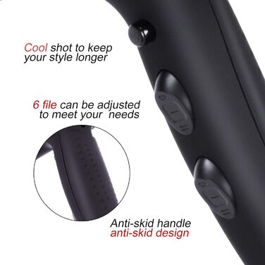 Фен Basuwell Ionen Pro 2100W з дифузором: потужний, тихий, для салону краси, інфрачервоний, 3 режими, 2 швидкості, чорний