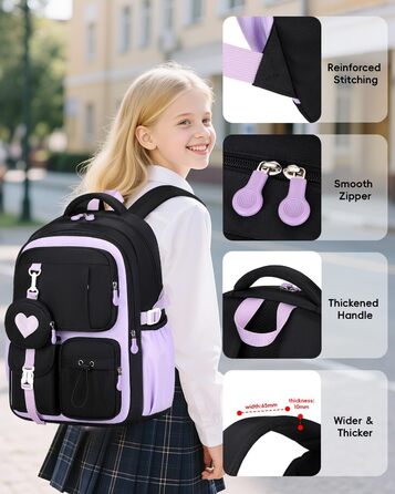 Шкільний рюкзак для дівчаток Tanou, чорний, з дихаючої тканини Oxford, для 3-5 класів