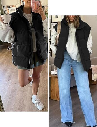 Жіноча зимова укорочена пухова жилетка. Легка, тепла, без рукавів, зі стійким коміром, з кишенями. Чорна