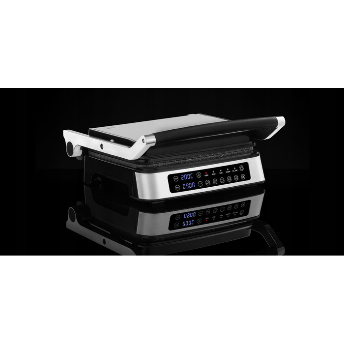 Електричний гриль Zeegma Chef 2100W, сріблястий, таймер, 5 програм, антипригарне покриття