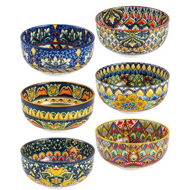 Набір супових тарілок Henten Home, 4 шт. - порцелянові десертні/сніданочні тарілки, 300 мл, для морозива/рису/десерту, кольорові сервіровочні миски, 4 шт. - Богемний стиль