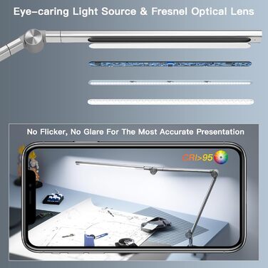 LED лампа для столу VERSKI 18W з регулюванням яскравості та 5 колірними температурами. Захист очей, для офісу та дому. Кріпиться на стіл.