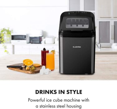 Машина для приготування льоду Klarstein Eiswürfelmaschine, 2.9 л, 15 кг, великі та малі кубики, швидка, самоочисна, Partytime (чорний)