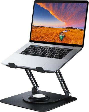 Adjustable Laptop Stand - 360° Rotating Base, Foldable & Portable for 10-17 Inch Laptops - Black