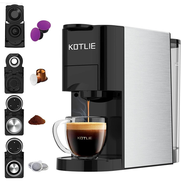 Кавомашина KOTLIE AC-513K 4-в-1: NES, DG, ESE Pads, 19 Bar, 1450W, 800 мл, Чорний
