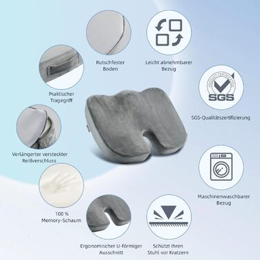 Подушка для попереку та сидіння Egret з Memory Foam для офісного крісла та авто, сіра. Підтримка спини, корекція постави, зняття болю.