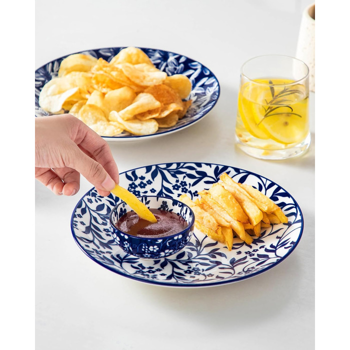 Набір кавових чашок з блюдцями Vancasso Cappuccino SELENE 6шт, 240мл, блакитно-білий вінтаж, порцеляна