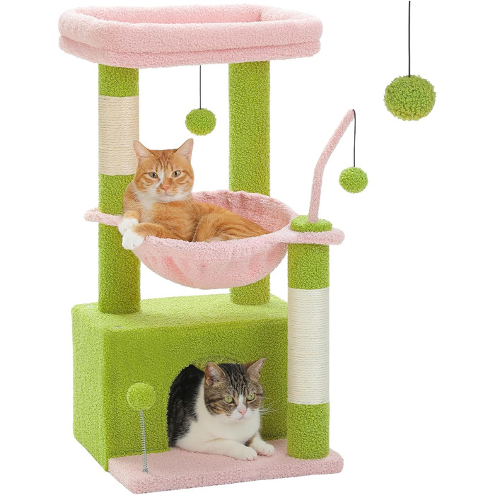 PAWZ Road Крактар для котів з гамаком, котячий комплекс з сизалю, зелений 83 см (рожевий)