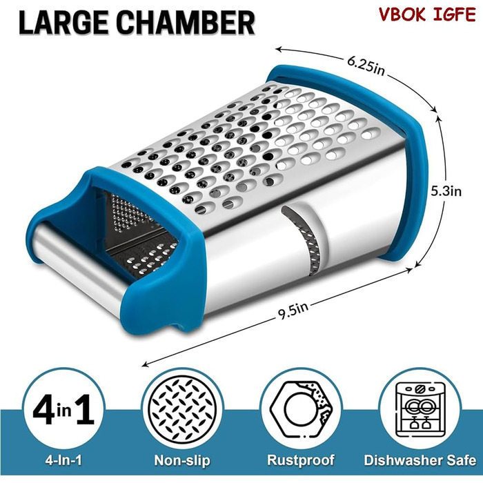 Трока для тертя з нержавіючої сталі, кухонна тертка для грубого та дрібного натирання, для фруктів, овочів, моркви, сиру, придатна для миття в посудомийній машині - Світло-блакитна