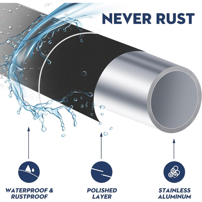 Вигнута штанга для душу, 107-190 см, регульована, чорна, кругла, для ванни, душової кабіни, з нержавіючої сталі, преміум-якість, потребує свердління